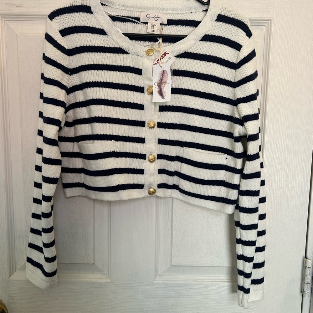Striped Navy and White Cardigan